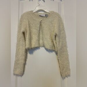The Children's Place Cream Fuzzy Cropped Cardigan